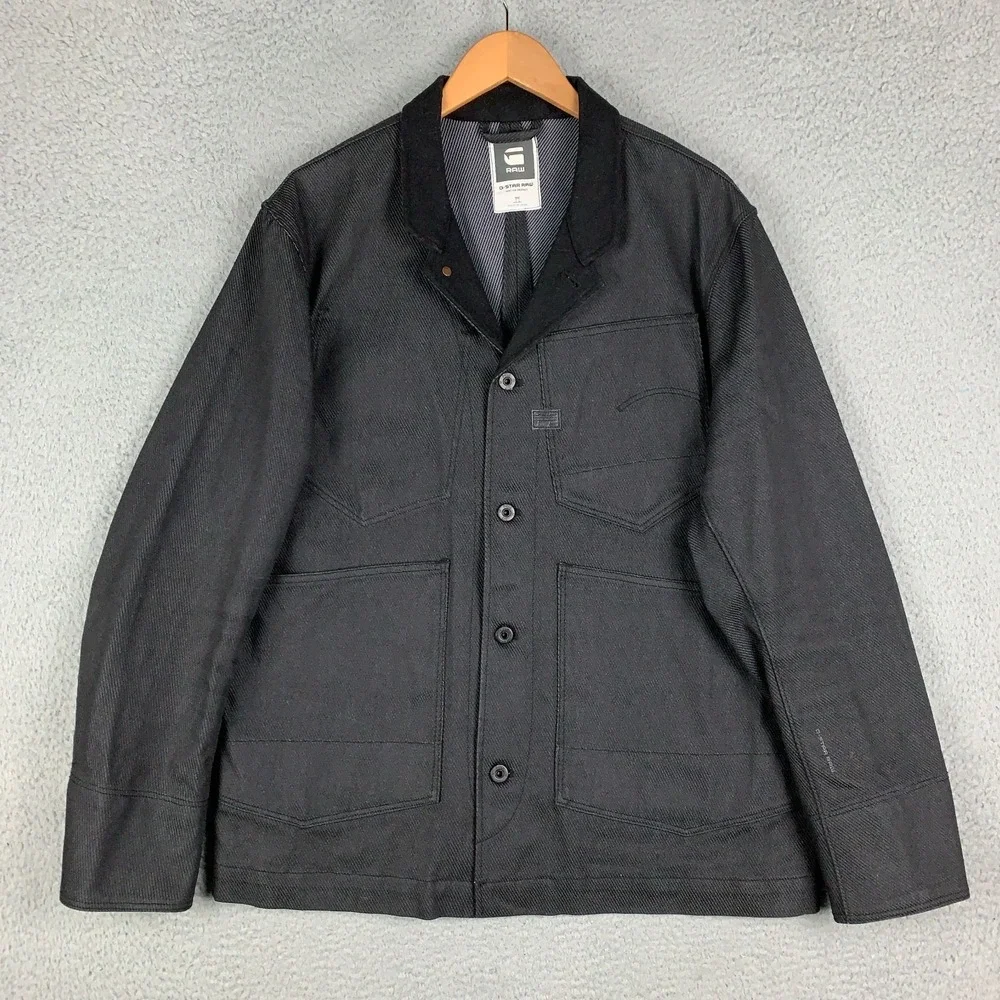 G-Star Raw Type C Worker Bazer Mens XXXL 3XL Black Raw Denim Button Front Jacket